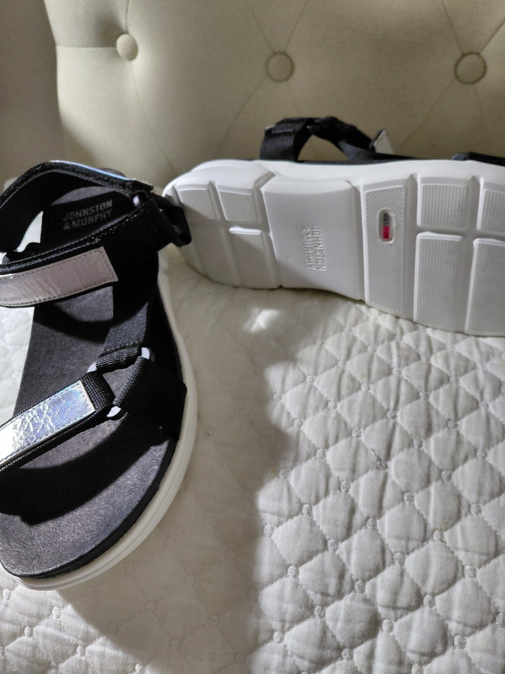 Johnston & Murphy Women's Black Sport Sandals with White Sole